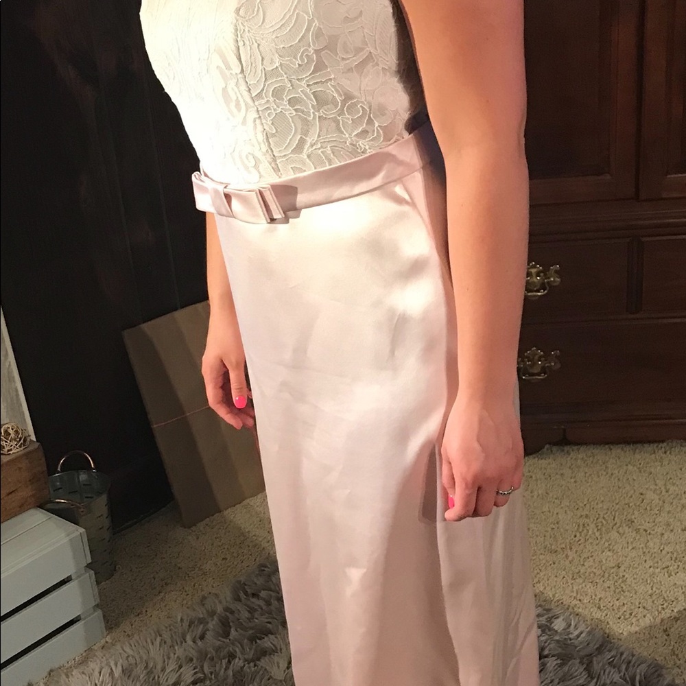 After Six Satin Lace Bodice Dress